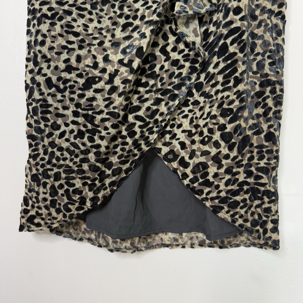 Rachel Zoe Women's Sz S Leopard Burnout Velvet Faux Wrap Ruffle Midi Skirt Black - Picture 3 of 16